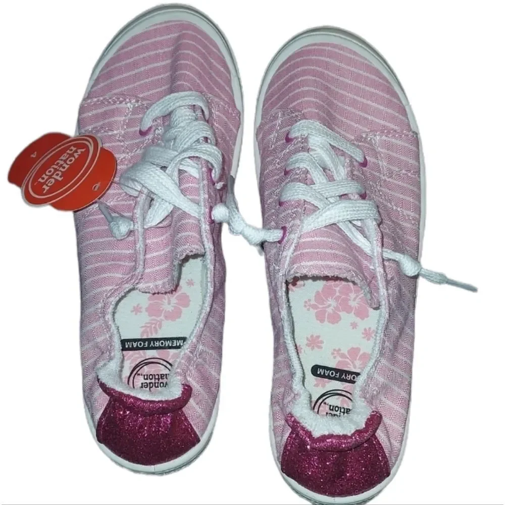 GIRLS Pink Stripe Memory Foam Sneaker Size 4 wonder nation new